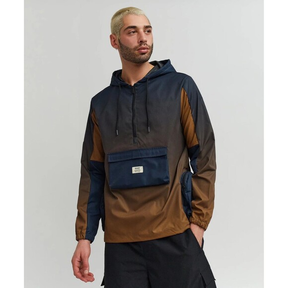 Reason Men’s Navy Brown Gradient ¼ Zip Utility Anorak Hooded Jacket Size L - Picture 6 of 8